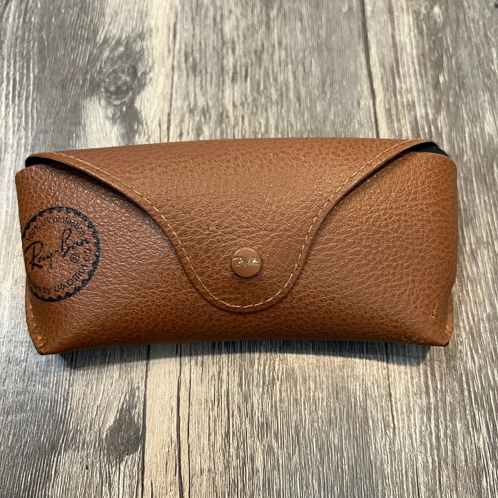 Ray-Ban Brown Leather Glasses Case Button Front Closure Velvet Interior